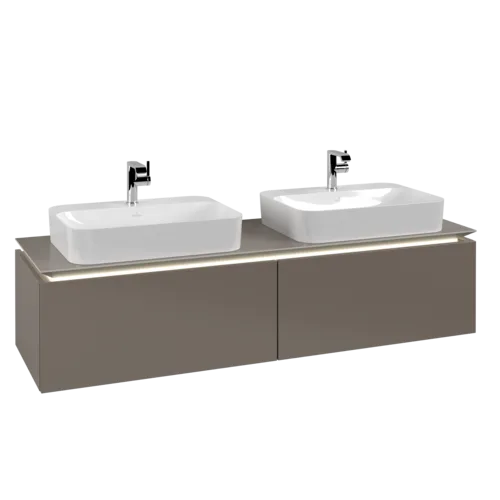 VILLEROY BOCH Legato toaletní skříňka, s osvětlením, 2 výsuvy, 1600 x 380 x 500 mm, Truffle Grey / Truffle Grey #B767L0VG