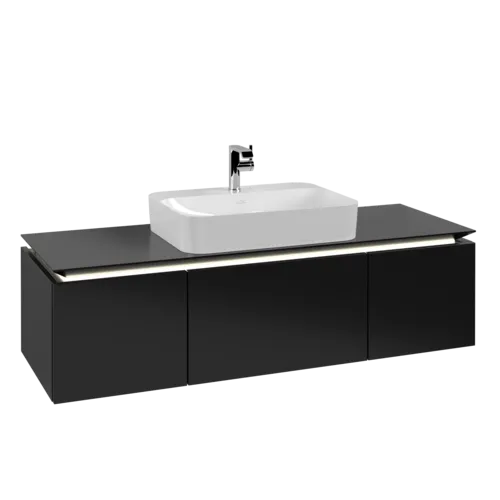 VILLEROY BOCH Legato toaletní skříňka, s osvětlením, 3 výsuvy, 1400 x 380 x 500 mm, černý matný lak / černý matný lak #B759L0PD