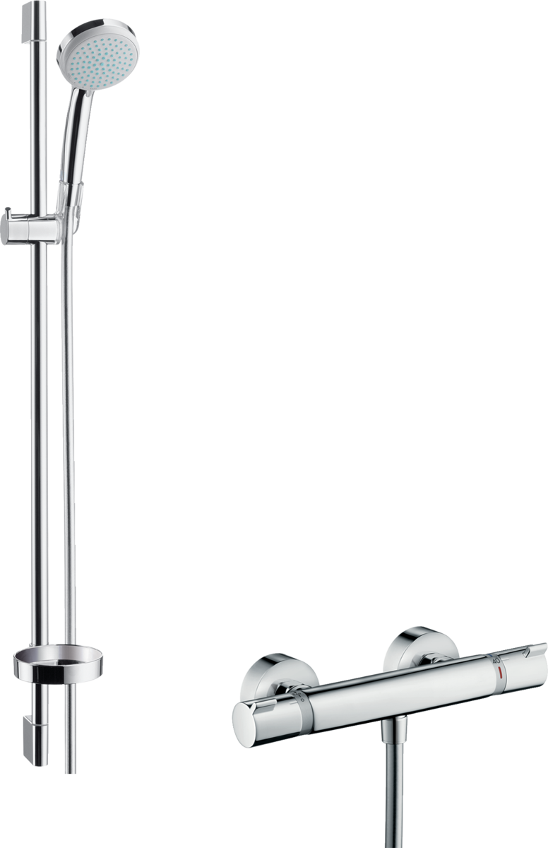 HANSGROHE Croma 100 exponovaný sprchový systém Vario s termostatem Ecostat Comfort a sprchovou tyčí 90 cm #27035000