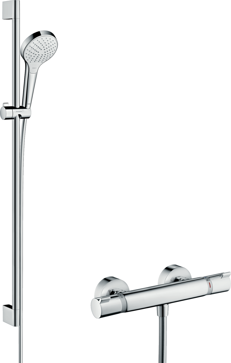 HANSGROHE Croma Select S Vario sprchový systém na stěnu s termostatem Ecostat Comfort a sprchovou tyčí 90 cm #27014400 - bílá/chrom