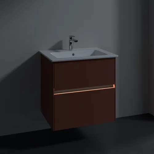 VILLEROY BOCH Umyvadlová skříňka Collaro, s osvětlením, 2 výsuvy, 611 x 610 x 480 mm, vínově červená #C143B0AH, obrázek 5