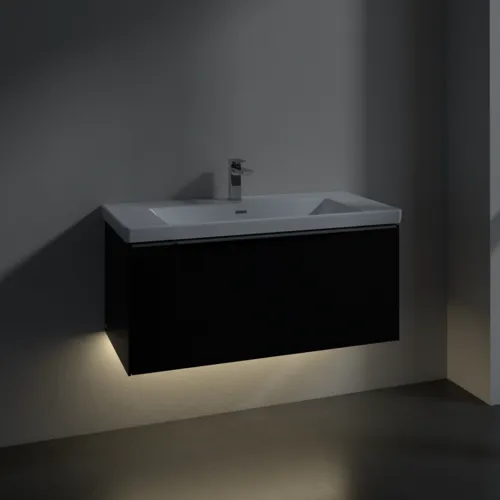 VILLEROY BOCH Subway 3.0 Vanity unit, s osvětlením, 1 zásuvka, 973 x 429 x 478 mm, Volcano Black #C569L0VL, obrázek 5