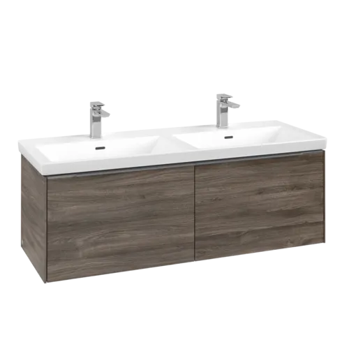 VILLEROY BOCH Subway 3.0 Vanity unit, s osvětlením, 2 výsuvy, 1272 x 429 x 478 mm, Stone Oak #C567L0RK
