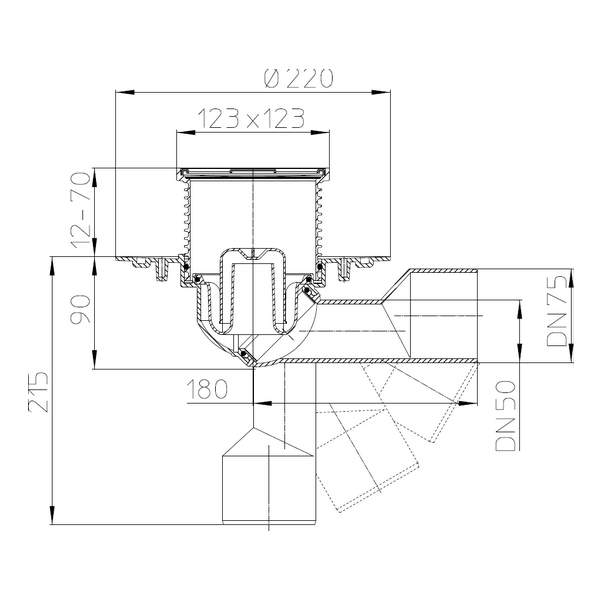 Зображення з  HL podlahová vpust DN50/75 s nerezovou mřížkou HL80.1