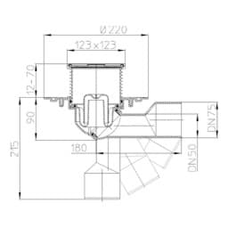 Obrázek HL podlahová vpust DN50/75 s nerezovou mřížkou HL80.1
