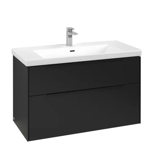 VILLEROY BOCH Subway 3.0 Vanity unit, s osvětlením, 2 výsuvy, 973 x 576 x 478 mm, Volcano Black #C570L1VL