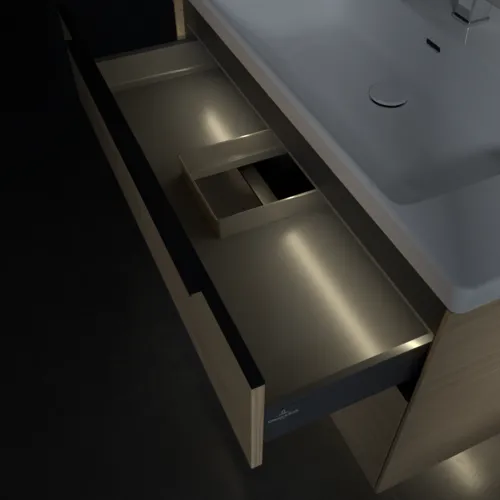 VILLEROY BOCH Subway 3.0 Vanity unit, s osvětlením, 2 výsuvy, 973 x 576 x 478 mm, severský dub #C570L1VJ, obrázek 9