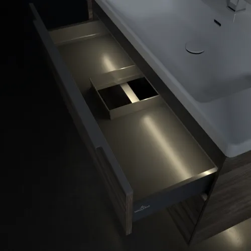 VILLEROY BOCH Subway 3.0 Vanity unit, s osvětlením, 2 výsuvy, 973 x 576 x 478 mm, Stone Oak #C570L0RK, obrázek 9