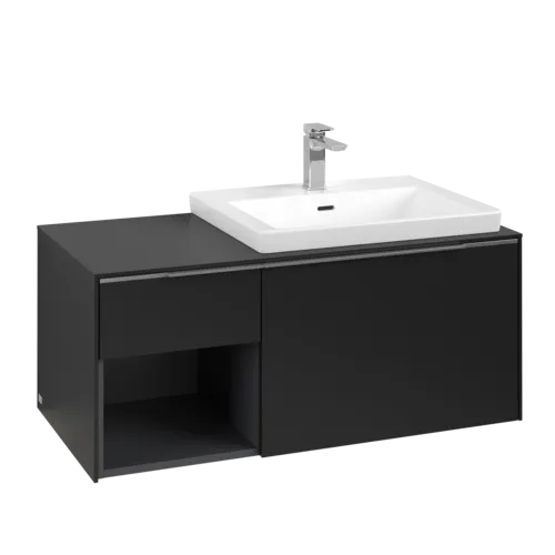 VILLEROY BOCH Subway 3.0 Vanity unit, s osvětlením, 2 výsuvy, 1001 x 423 x 516 mm, Volcano Black / Volcano Black #C571L0VL