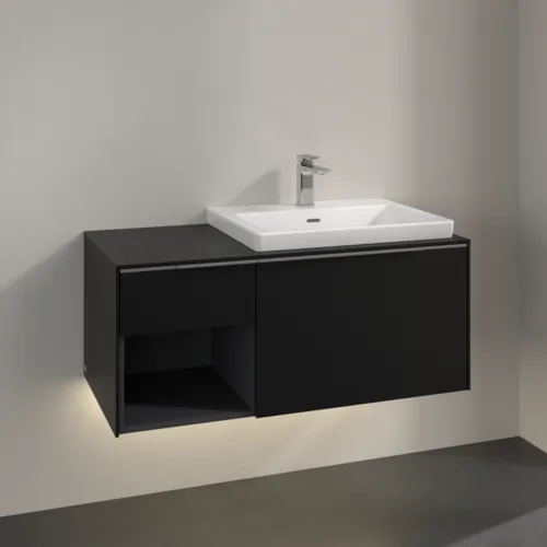 VILLEROY BOCH Subway 3.0 Vanity unit, s osvětlením, 2 výsuvy, 1001 x 423 x 516 mm, Volcano Black / Volcano Black #C571L0VL, obrázek 2