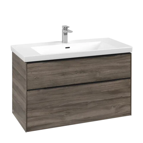VILLEROY BOCH Subway 3.0 Vanity unit, s osvětlením, 2 výsuvy, 973 x 576 x 478 mm, Stone Oak #C570L1RK