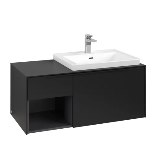 VILLEROY BOCH Subway 3.0 Vanity unit, s osvětlením, 2 výsuvy, 1001 x 423 x 516 mm, Volcano Black / Volcano Black #C571L1VL