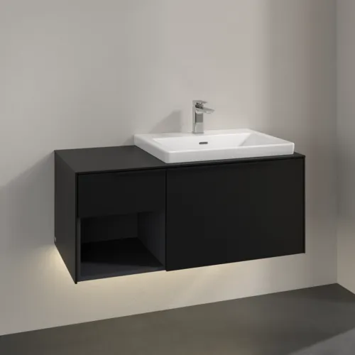 VILLEROY BOCH Subway 3.0 Vanity unit, s osvětlením, 2 výsuvy, 1001 x 423 x 516 mm, Volcano Black / Volcano Black #C571L1VL, obrázek 2