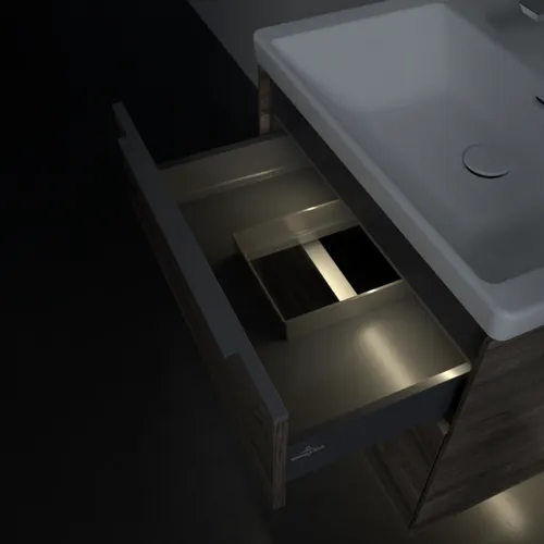 VILLEROY BOCH Subway 3.0 Vanity unit, s osvětlením, 2 výsuvy, 622 x 576 x 478 mm, Stone Oak #C576L0RK, obrázek 9