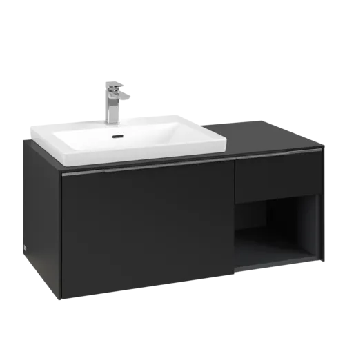 VILLEROY BOCH Subway 3.0 Vanity unit, s osvětlením, 2 výsuvy, 1001 x 423 x 516 mm, Volcano Black / Volcano Black #C572L0VL