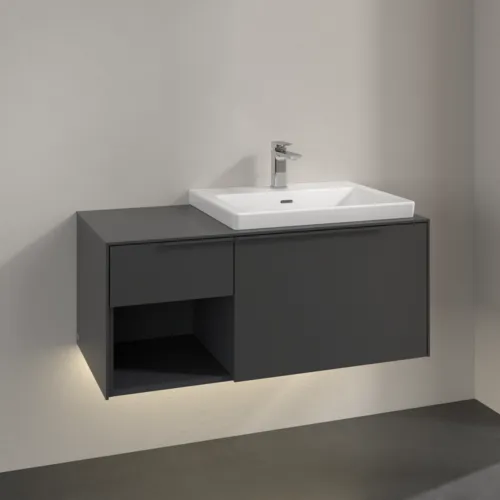VILLEROY BOCH Subway 3.0 Vanity unit, s osvětlením, 2 výsuvy, 1001 x 423 x 516 mm, grafitová / grafitová #C571L2VR, obrázek 2