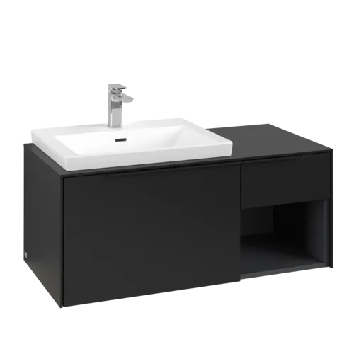 VILLEROY BOCH Subway 3.0 Vanity unit, s osvětlením, 2 výsuvy, 1001 x 423 x 516 mm, Volcano Black / Volcano Black #C572L1VL