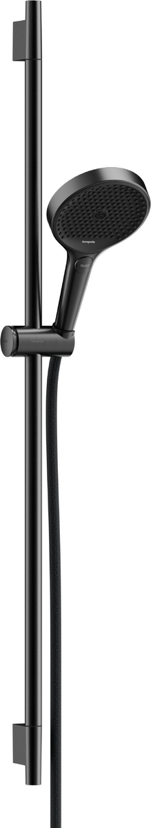 HANSGROHE Rainfinity Sprchová sada 130 3jet se sprchovou tyčí S Puro 90 cm, jezdec s tlačítkem Push a textilní sprchová hadice Designflex 160 cm #28743340 - Kartáčovaný černý chrom