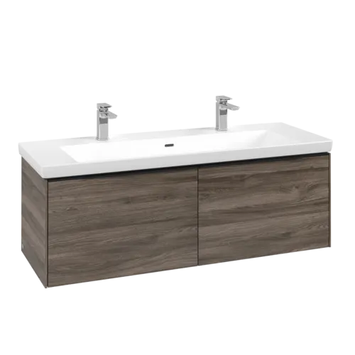 VILLEROY BOCH Subway 3.0 Vanity unit, s osvětlením, 2 výsuvy, 1272 x 429 x 478 mm, Stone Oak #C601L1RK