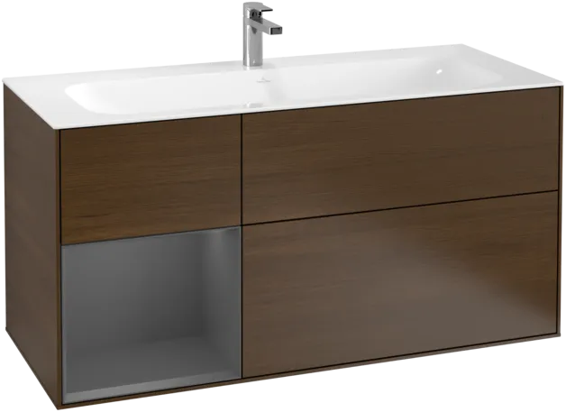 VILLEROY BOCH Toaletní skříňka Finion, s osvětlením, 3 výsuvy, 1196 x 591 x 498 mm, ořechová dýha / antracitový matný lak #F060GKGN