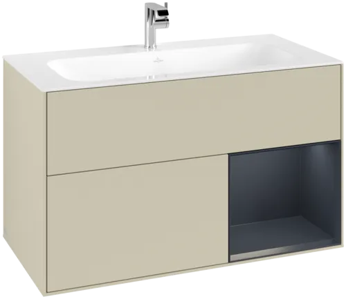 VILLEROY BOCH Toaletní skříňka Finion, s osvětlením, 2 výsuvy, 996 x 591 x 498 mm, hedvábně šedý matný lak / půlnočně modrý matný lak #F040HGHJ