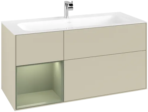 VILLEROY BOCH Toaletní skříňka Finion, s osvětlením, 3 výsuvy, 1196 x 591 x 498 mm, hedvábně šedý matný lak / olivově matný lak #F060GMHJ