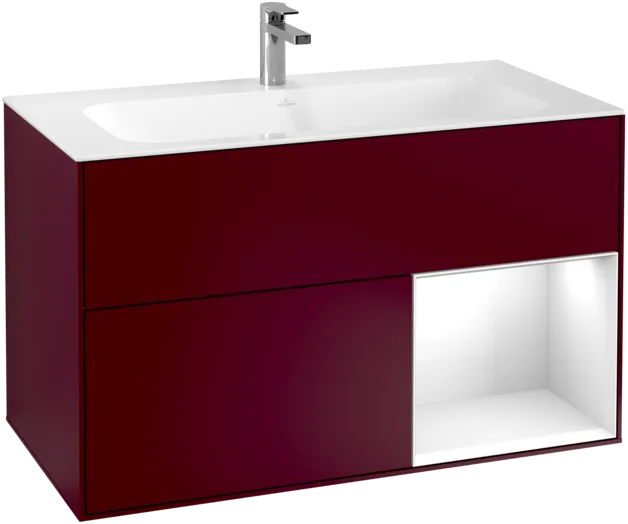 VILLEROY BOCH Toaletní skříňka Finion, s osvětlením, 2 výsuvy, 996 x 591 x 498 mm, matný lak Peony / lesklý bílý lak #F040GFHB, obrázek 1