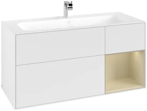VILLEROY BOCH Toaletní skříňka Finion, s osvětlením, 3 výsuvy, 1196 x 591 x 498 mm, bílý matný lak / hedvábně šedý matný lak #F070HJMT