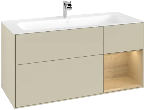 VILLEROY BOCH Toaletní skříňka Finion, s osvětlením, 3 výsuvy, 1196 x 591 x 498 mm, hedvábně šedý matný lak / dubová dýha #F070PCHJ