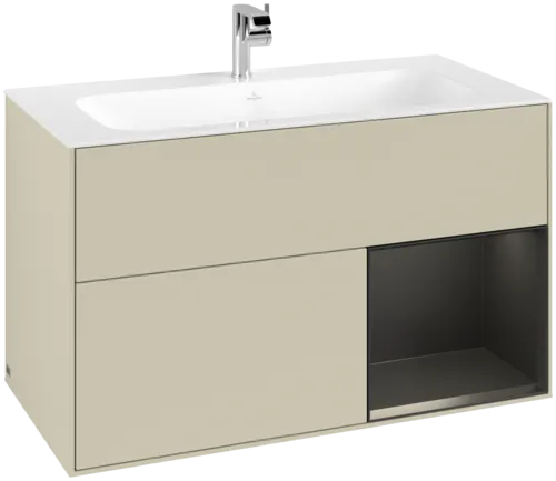 VILLEROY BOCH Toaletní skříňka Finion, s osvětlením, 2 výsuvy, 996 x 591 x 498 mm, hedvábně šedý matný lak / černý matný lak #F040PDHJ