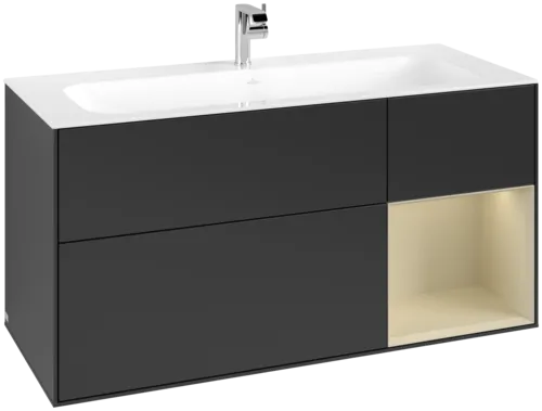 VILLEROY BOCH Toaletní skříňka Finion, s osvětlením, 3 výsuvy, 1196 x 591 x 498 mm, černý matný lak / hedvábně šedý matný lak #F070HJPD