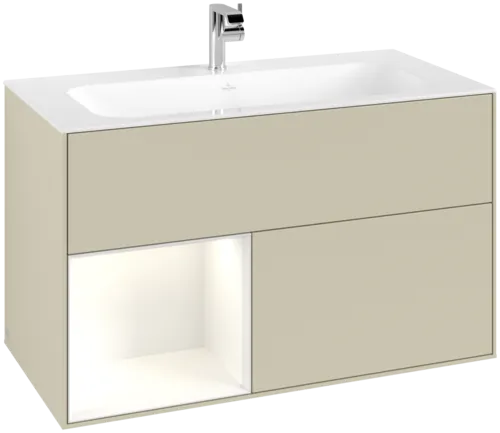 VILLEROY BOCH Toaletní skříňka Finion, s osvětlením, 2 výsuvy, 996 x 591 x 498 mm, hedvábně šedý matný lak / lesklý bílý lak #F030GFHJ