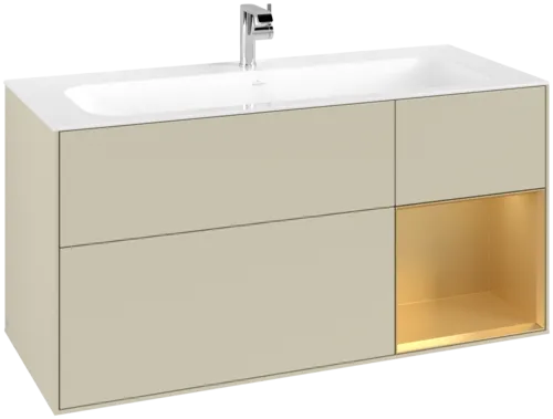 VILLEROY BOCH Toaletní skříňka Finion, s osvětlením, 3 výsuvy, 1196 x 591 x 498 mm, hedvábně šedý matný lak / zlatý matný lak #F070HFHJ