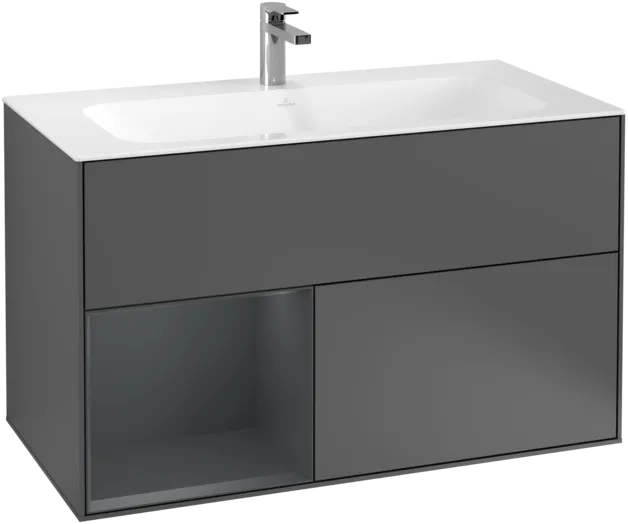 VILLEROY BOCH Toaletní skříňka Finion, s osvětlením, 2 výsuvy, 996 x 591 x 498 mm, antracitový matný lak / půlnoční modrý matný lak #F030HGGK