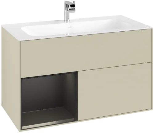 VILLEROY BOCH Toaletní skříňka Finion, s osvětlením, 2 výsuvy, 996 x 591 x 498 mm, hedvábně šedý matný lak / černý matný lak #F030PDHJ