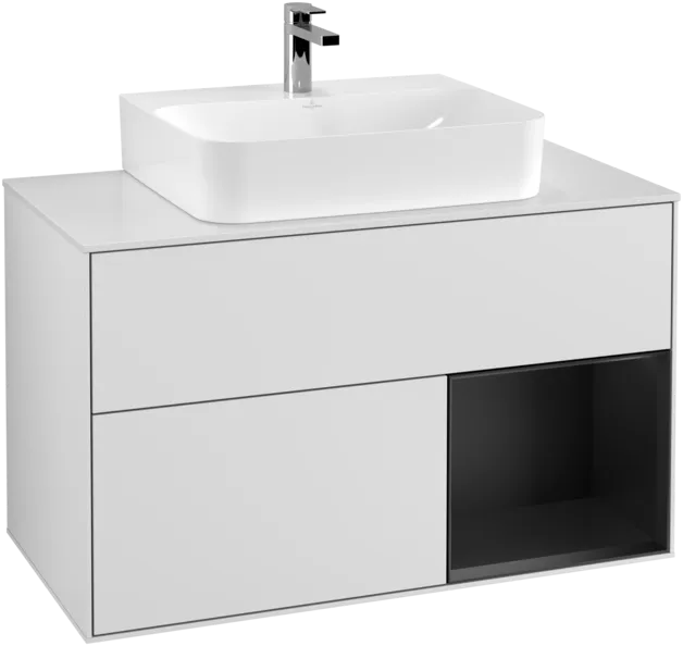 VILLEROY BOCH Toaletní skříňka Finion, s osvětlením, 2 výsuvy, 1000 x 603 x 501 mm, bílý matný lak / černý matný lak / bílé matné sklo #F121PDMT, obrázek 1