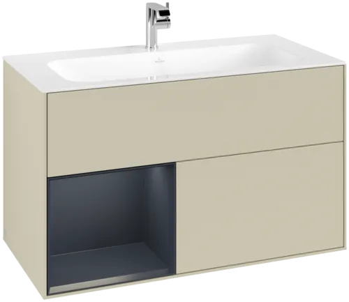 VILLEROY BOCH Toaletní skříňka Finion, s osvětlením, 2 výsuvy, 996 x 591 x 498 mm, hedvábně šedý matný lak / půlnočně modrý matný lak #F030HGHJ