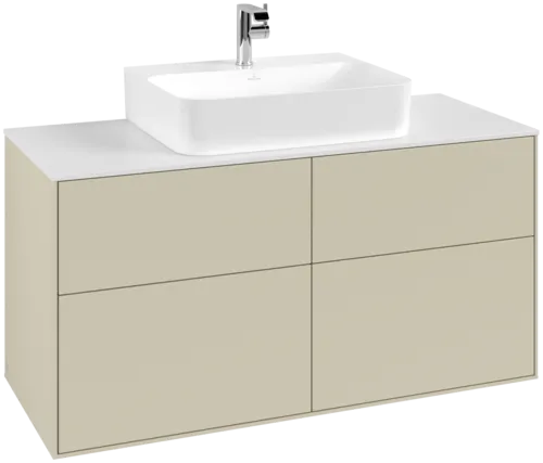 VILLEROY BOCH Toaletní skříňka Finion, 4 výsuvy, 1200 x 603 x 501 mm, hedvábně šedý matný lak / sklo bílé matné #F13100HJ
