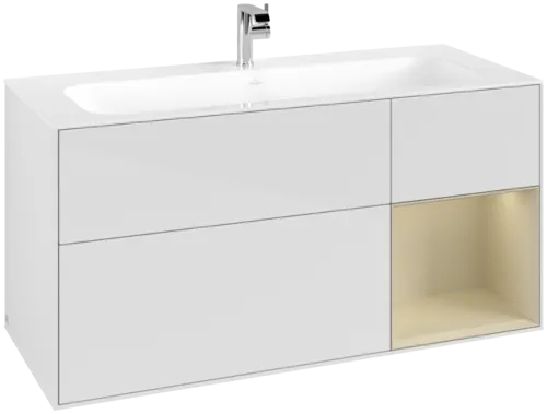 VILLEROY BOCH Toaletní skříňka Finion, s osvětlením, 3 výsuvy, 1196 x 591 x 498 mm, lesklý bílý lak / hedvábně šedý matný lak #F070HJGF