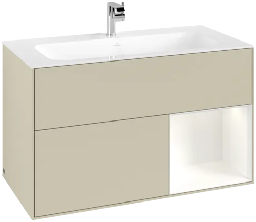 VILLEROY BOCH Toaletní skříňka Finion, s osvětlením, 2 výsuvy, 996 x 591 x 498 mm, hedvábně šedý matný lak / bílý matný lak #F040MTHJ