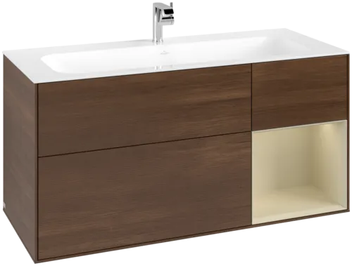 VILLEROY BOCH Toaletní skříňka Finion, s osvětlením, 3 výsuvy, 1196 x 591 x 498 mm, ořechová dýha / hedvábně šedý matný lak #F070HJGN