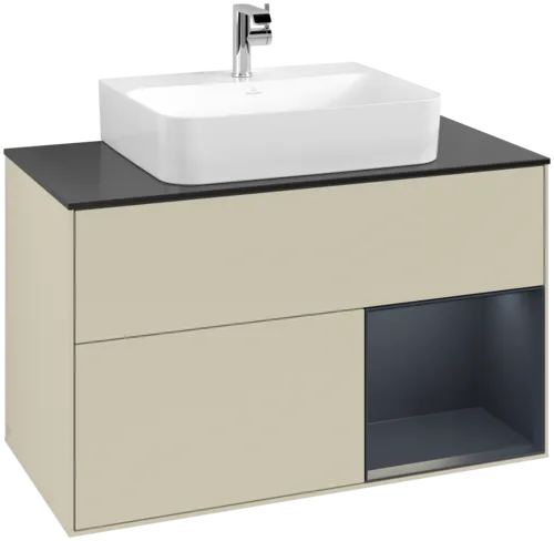 VILLEROY BOCH Toaletní skříňka Finion, s osvětlením, 2 výsuvy, 1000 x 603 x 501 mm, Silk Grey Matt Lacquer / Midnight Blue Matt Lacquer / Glass Black Matt #F122HGHJ