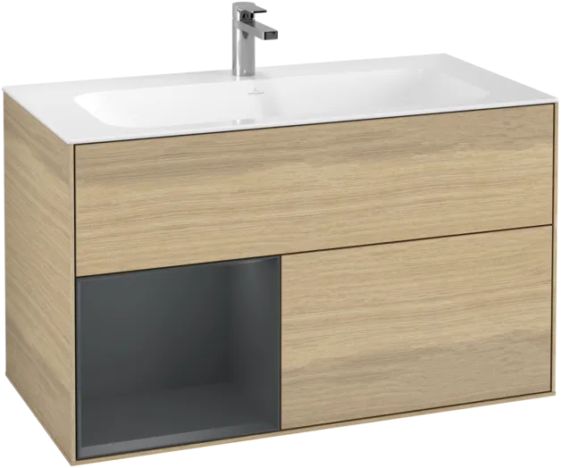 VILLEROY BOCH Toaletní skříňka Finion, s osvětlením, 2 výsuvy, 996 x 591 x 498 mm, dubová dýha / půlnočně modrý matný lak #F030HGPC