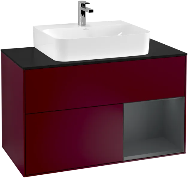 VILLEROY BOCH Toaletní skříňka Finion, s osvětlením, 2 výsuvy, 1000 x 603 x 501 mm, Peony Matt Lacquer / Midnight Blue Matt Lacquer / Glass Black Matt #F122HGHB, obrázek 1