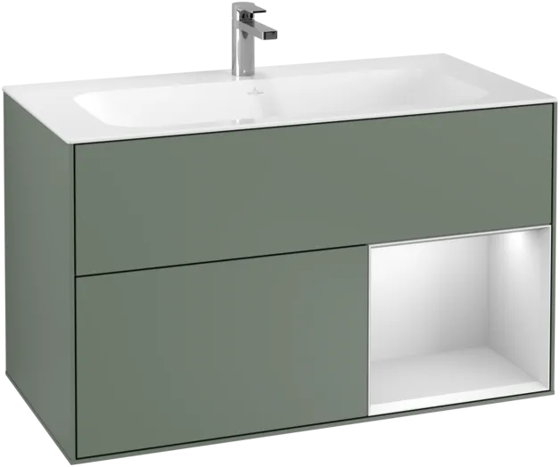VILLEROY BOCH Toaletní skříňka Finion, s osvětlením, 2 výsuvy, 996 x 591 x 498 mm, olivový matný lak / bílý matný lak #F040MTGM