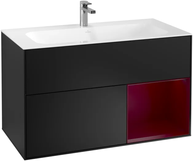 VILLEROY BOCH Toaletní skříňka Finion, s osvětlením, 2 výsuvy, 996 x 591 x 498 mm, černý matný lak / pivoňkový matný lak #F040HBPD