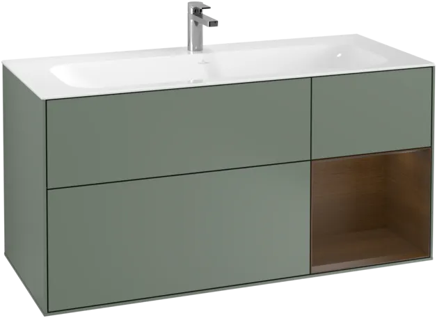 VILLEROY BOCH Toaletní skříňka Finion, s osvětlením, 3 výsuvy, 1196 x 591 x 498 mm, olivový matný lak / ořechová dýha #F070GNGM