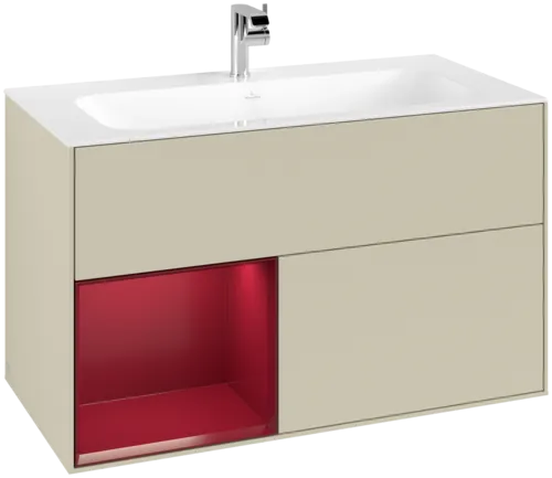 VILLEROY BOCH Toaletní skříňka Finion, s osvětlením, 2 výsuvy, 996 x 591 x 498 mm, Silk Grey Matt Lacquer / Peony Matt Lacquer #F030HBHJ