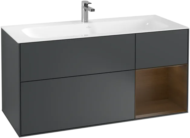 VILLEROY BOCH Toaletní skříňka Finion, s osvětlením, 3 výsuvy, 1196 x 591 x 498 mm, matný lak Midnight Blue / ořechová dýha #F070GNHG