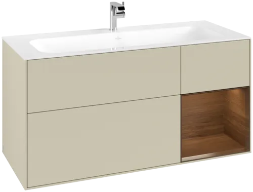 VILLEROY BOCH Toaletní skříňka Finion, s osvětlením, 3 výsuvy, 1196 x 591 x 498 mm, hedvábně šedý matný lak / ořechová dýha #F070GNHJ